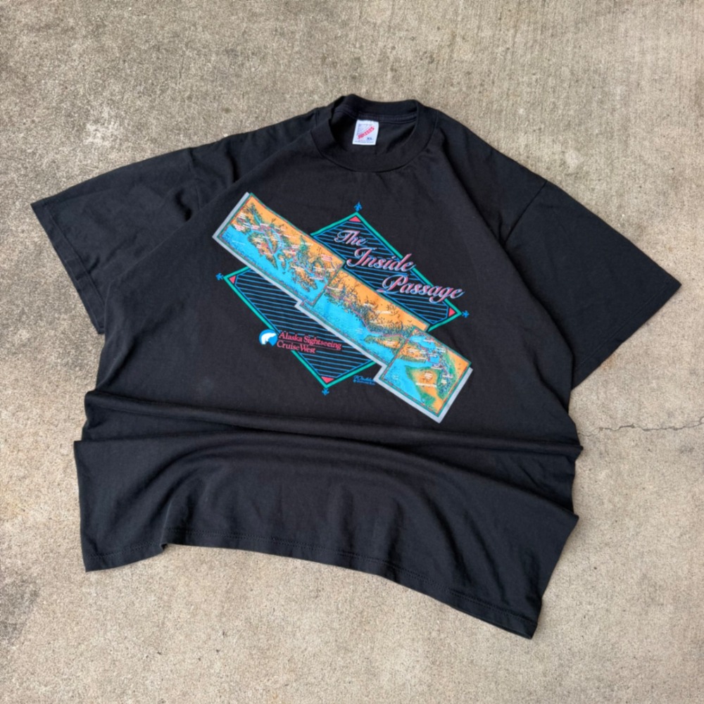 Vintage Jerzees Alaska Sightseeing Cruise West The Inside Passage T-Shirt XL Blk